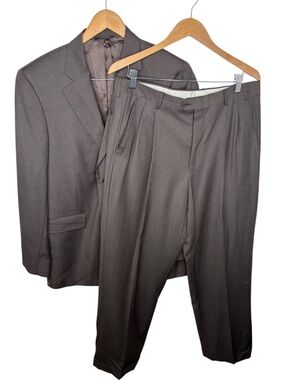 G. Manzoni Brown Wool Pinstripe Blazer Pant Suit 2 Piece Set Men Size 40L